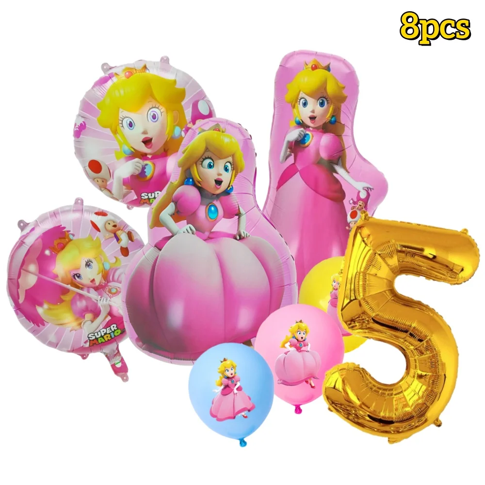 

8PCS Super Mario Brothers Peach Princess Children Birthday Party Balloon Creative Cartoon Happy Birthday Party Balloons Supplies