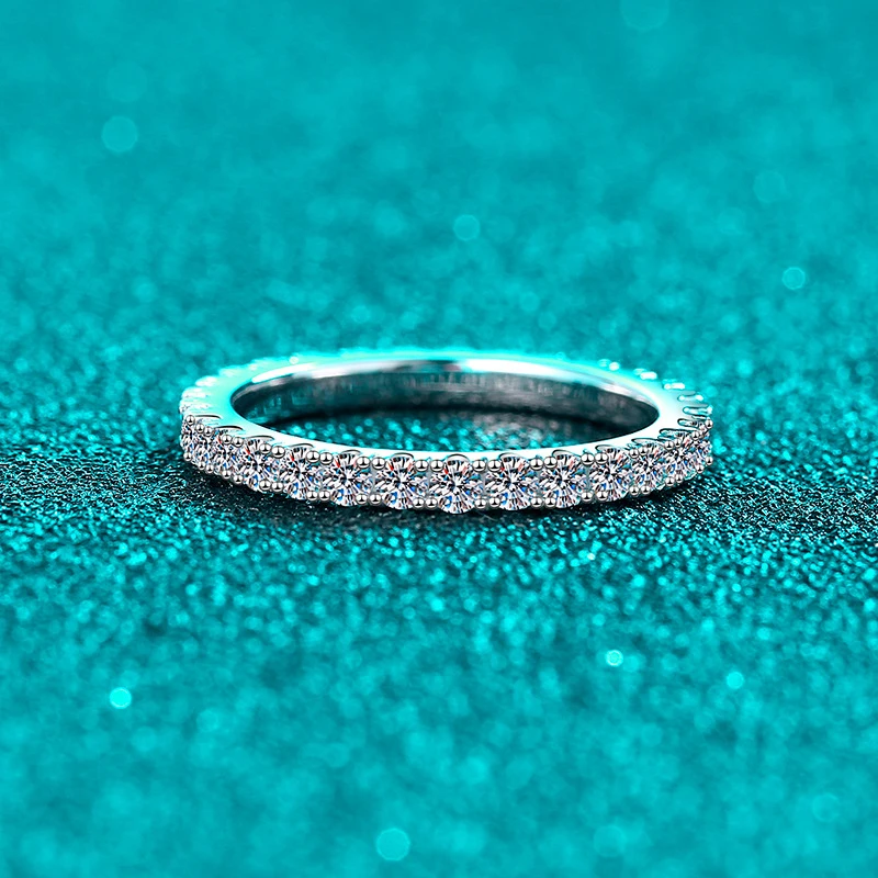 Moissanite Ring  S925 Sterling Silver Full Pav Starry Sky Minimalist Band, Everyday Versatile Couple Ring Gift