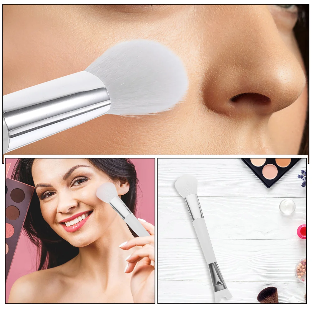Conjunto de 3 Pincéis de Maquiagem para Mulheres, Pincel de Blush de Dupla Face, Cerdas Macias, Pincel em Forma de U para Contorno do Nariz