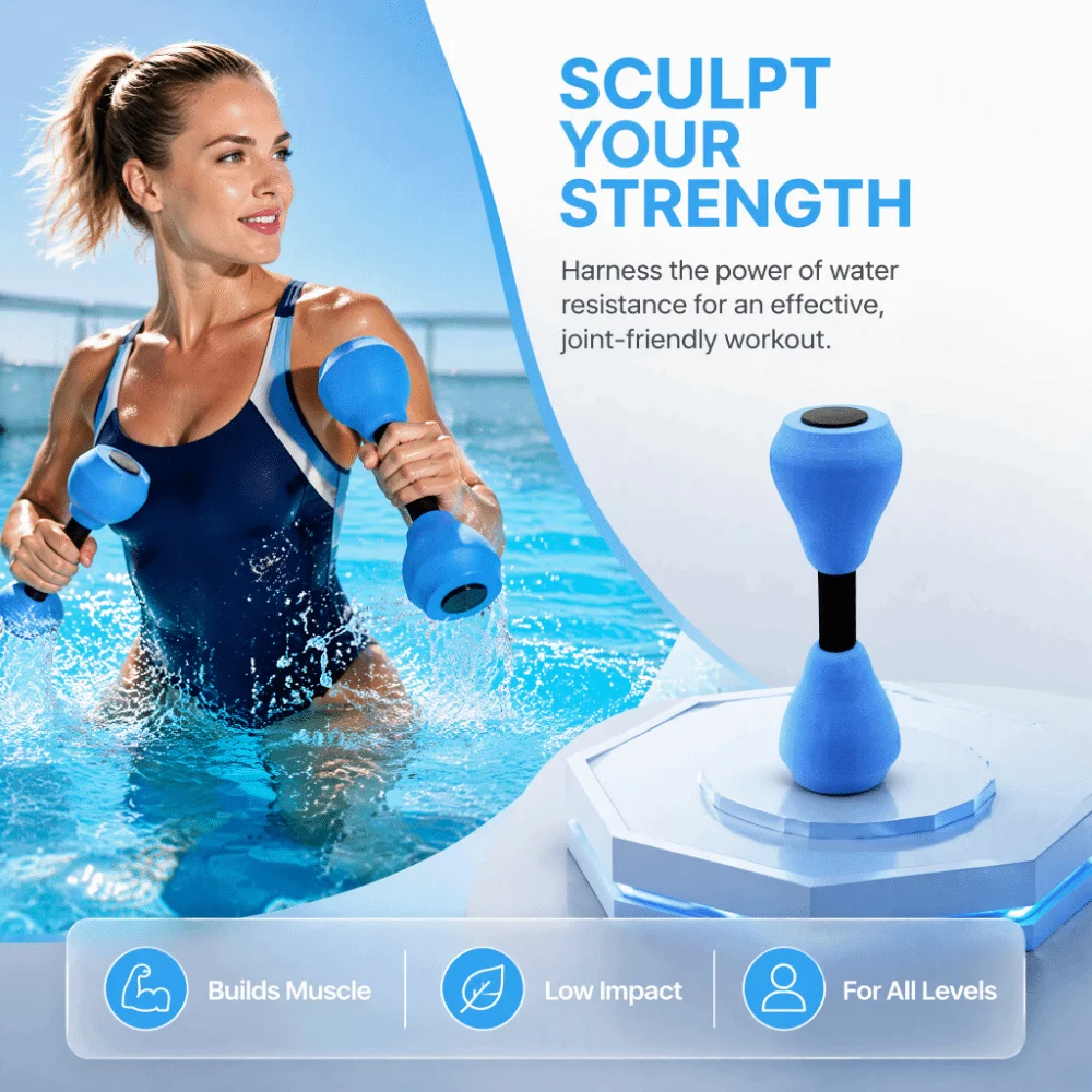 2PCS Durable EVA Aquatic Exercise Dumbbells 28.5cm Non-Slip Grip Fitness Barbells Hand Weights Set Water Aerobics