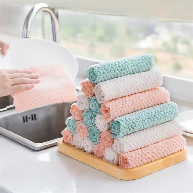 Super Soft Absorbent Microfiber Kitchen Towels Anti-grease Wipping Rags Non Stick Oil Household Cleaning Towel Kitchen Accessory