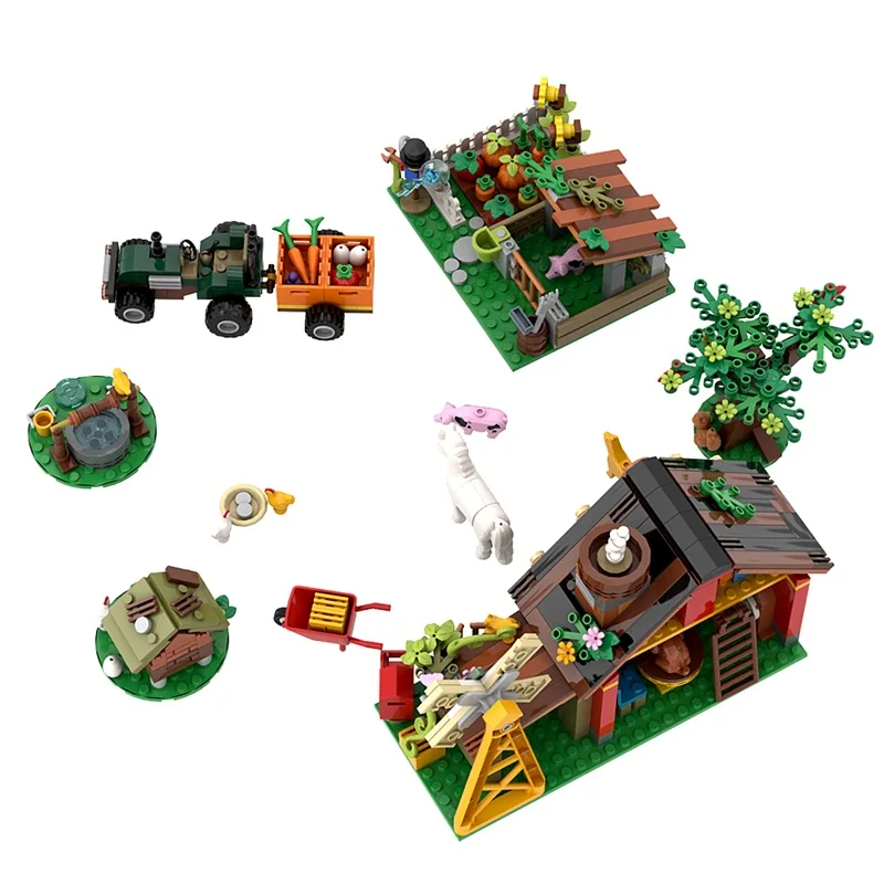 Kreative Windmühle Bauernhof Haus Bausteine Modell mit Landwirtschaft Auto Tiere Bäume Pflanzen Ziegel Zubehör Puzzle Spielzeug Geschenk