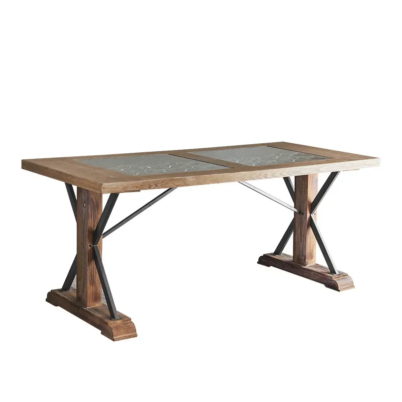 American industrial style retro old carved rectangular dining table