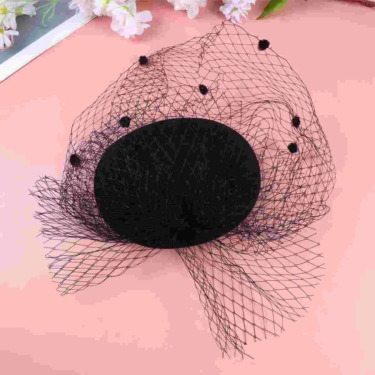 Small Hair Clips Veil Hat Women Mini Funeral Headwear Ceremony with Black Woolen