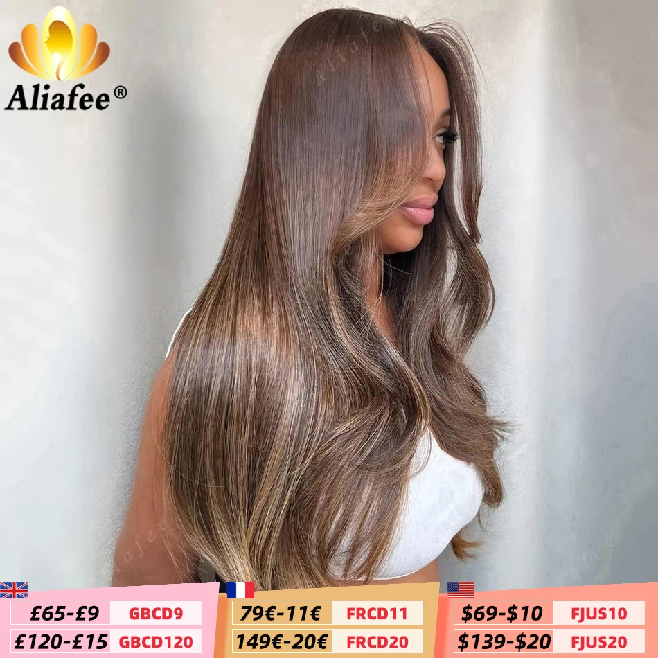 Balayage Braun Blonde Highlight Körperwelle 13X6 Lace Front Perücken Echthaar Transparent 13X4 Lace Frontal Echthaar Perücke für Frauen