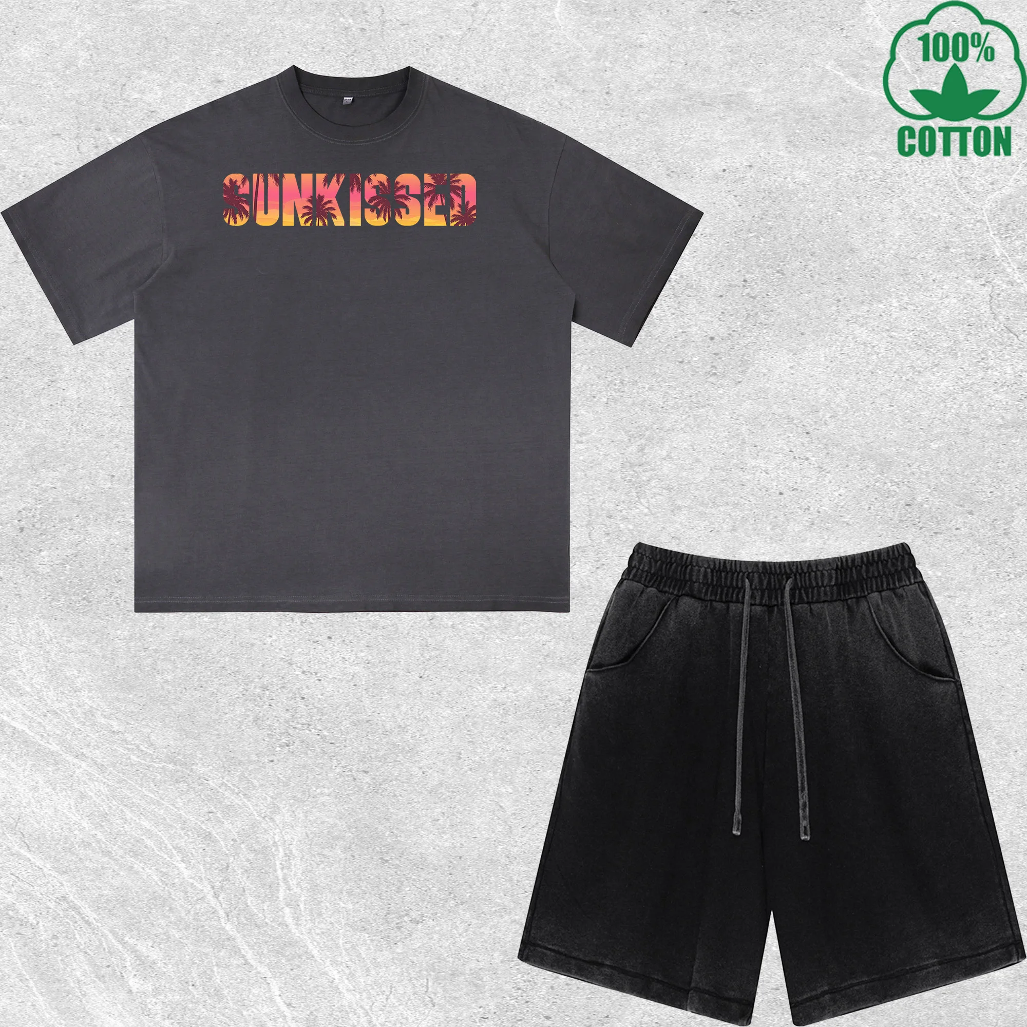 

Sunkissed Printed Dirty Wash T-Shirt Shorts Set Multicolor Combo Loose Trendy Fashionable 100%Cotton