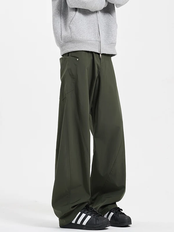 

Military Green Casual Pants Men's Summer Thin Straight Leg Loose Wide Leg Sports Long Trousers Comfortable Breathable Polyest...