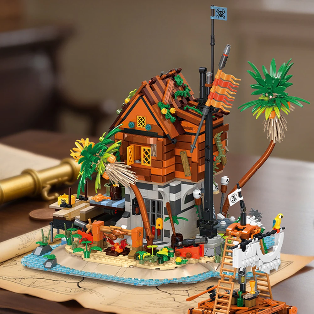 

Creative Movie Scenes Caribbean Pirate Rock Bay Block Construction Model Sets Building Bricks Educational Toys For Kids Gifts