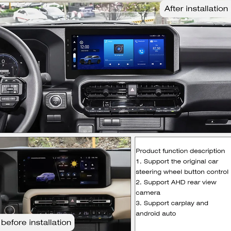 For Toyota Prado 2024-2025 12.3 inch car radio Android 12 1920*720 8GB RAM 256GB ROM Car Multimedia Player