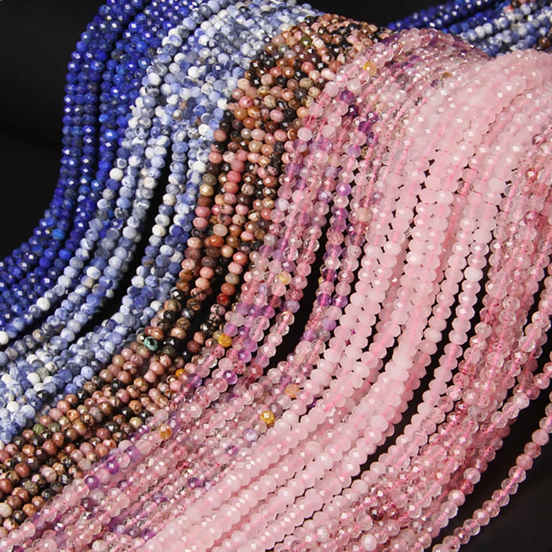 3x4mm Naturstein Facettierter Achat Amethyst Quarz Jade Stein Lose Perlen für Schmuckherstellung DIY Halskette Armband Zubehör