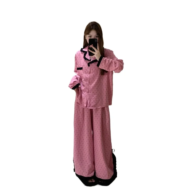 

Girl Style Long Sleeve Pajamas Women Spring Autumn New Sweet Polka Dot Lace Lace Niche Korean Version of Home Wear Set Lounge