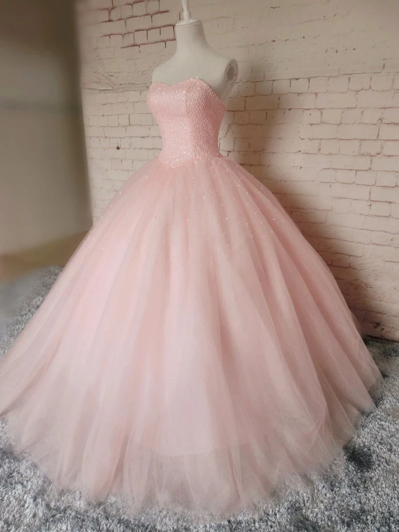 

ANGELSBRIDEP Pink Strapless Ball Gown Quinceanera Dresses Vestidos De 15 Anos Fashion Beading Formal Cinderella Birthday Hot