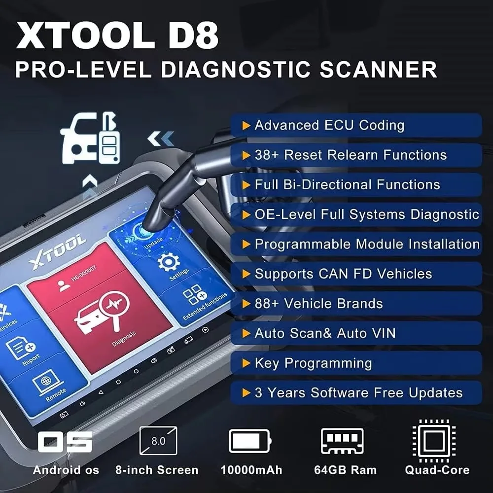 XTOOL D8 D8BT أدوات السيارات وحدة التحكم الإلكترونية الترميز جميع أدوات التشخيص ثنائية الاتجاه مبرمج المفاتيح يمكن FD خريطة الطوبولوجيا 38 + إعادة تعيين