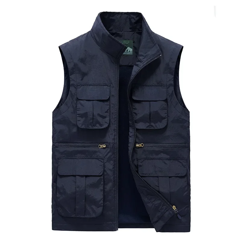 MaiDangDi-Chaleco de secado rápido para hombre, ropa de trabajo a la moda, Top sin mangas, cuello alto, chaqueta con múltiples bolsillos