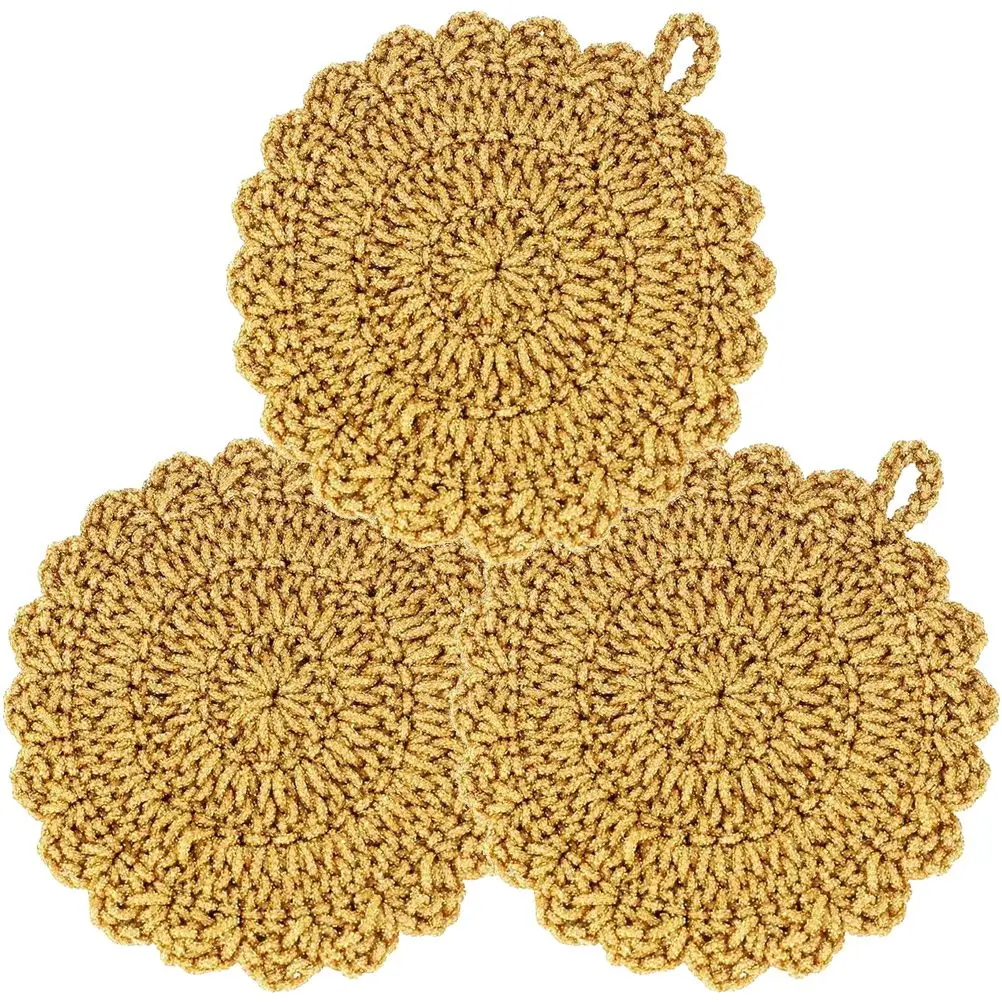 

3 Pcs Cleaning Cloth Kitchen Sponge Scrubbers Washing Dish Towels Polyester Gold Kitchen Dishcloths Thread Home Use