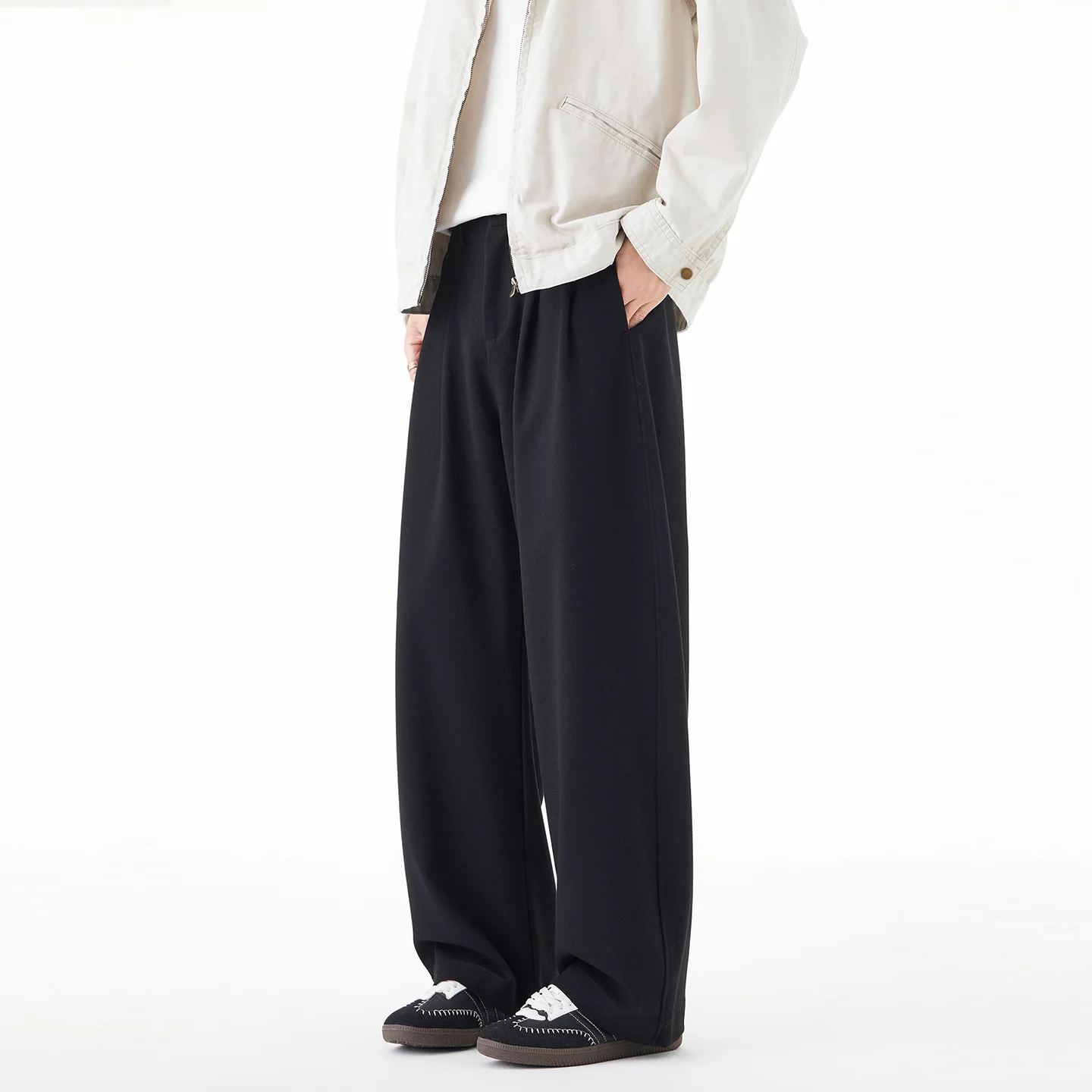 Pantalones de cintura alta para hombre, traje informal de pierna ancha, pantalón Vintage, moda japonesa, ropa de calle de Corea, pantalones largos