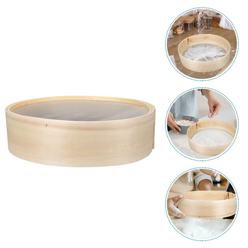 

Wooden Flour Sifter Round Fine Mesh Sieve For Baking Kitchen Sugar Powder Matcha Soil Sifting Portable Practical Home