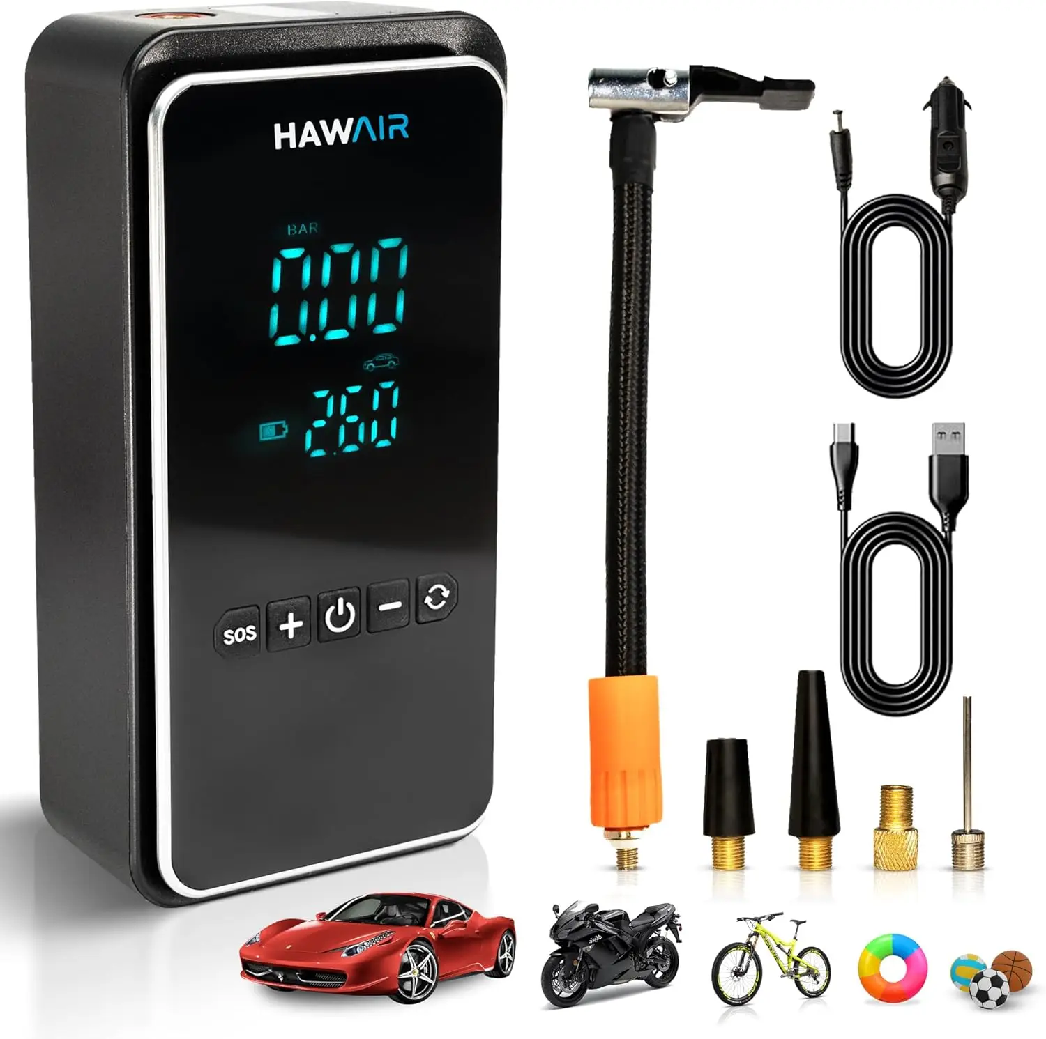 

Портативный воздушный насос для автомобильных шин, портативный воздушный компрессор для автомобильных шин, беспроводной/проводной воздушный компрессор двойного назначения