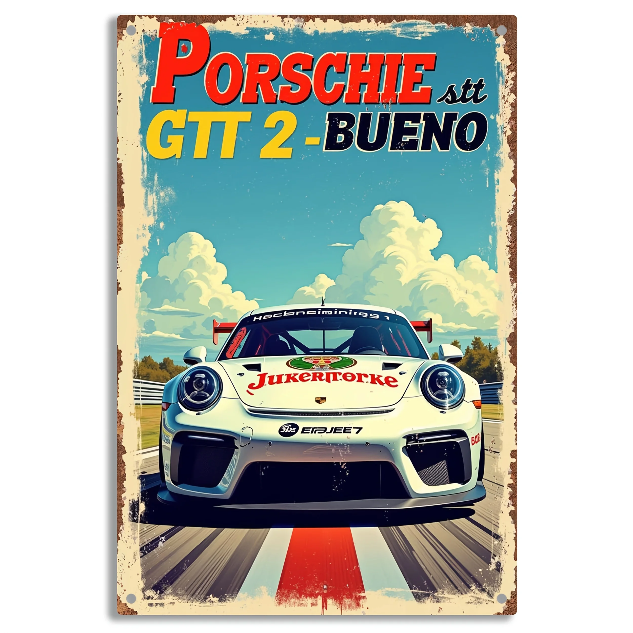 Iron Retro Metal Tin Sign, Pre-Drilled, Weather-Resistant, with Racing Poster Design, for Home, Office, Indoor, Outdoor