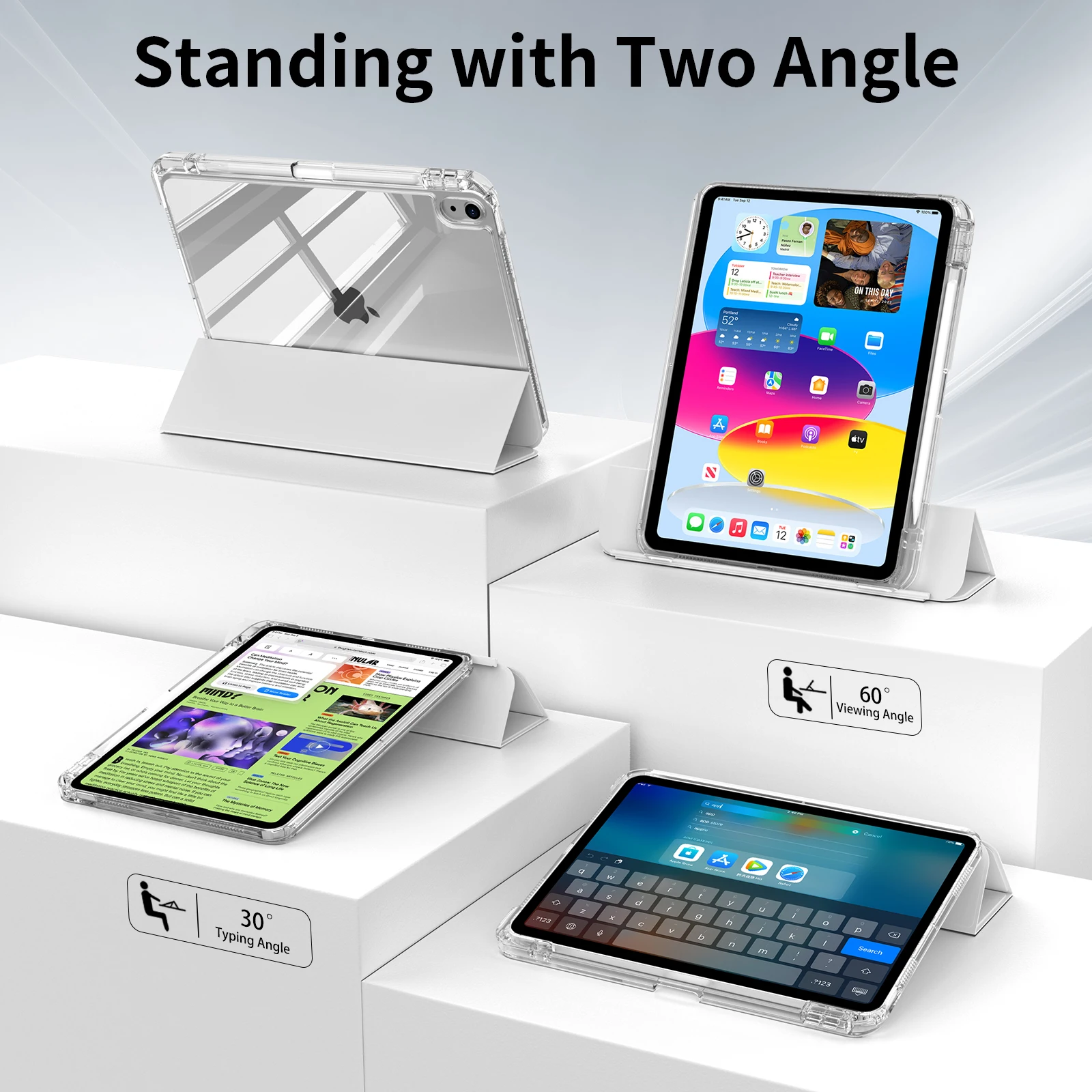 RBP for iPad A16 with Clear Hard Back Shell Case, For iPad 10 10.9 2022 Pro 11 12.9 M2 M3 Mini 6 Air 4/5 Detachable Sliding Case