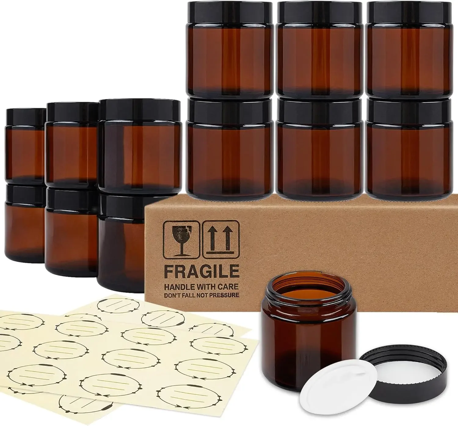 

12 Pack 4 Oz Thick Amber Round Glass Jars with Lids - Empty Candle Making Jars/Food Storage Canning Jars/Cosmetic Containers