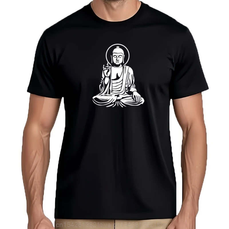 Billiger Verkauf Baumwolle T-Shirt Kurzarm Sommer O-Ausschnitt Herren Buddha Statue Buddhismus T-Shirt