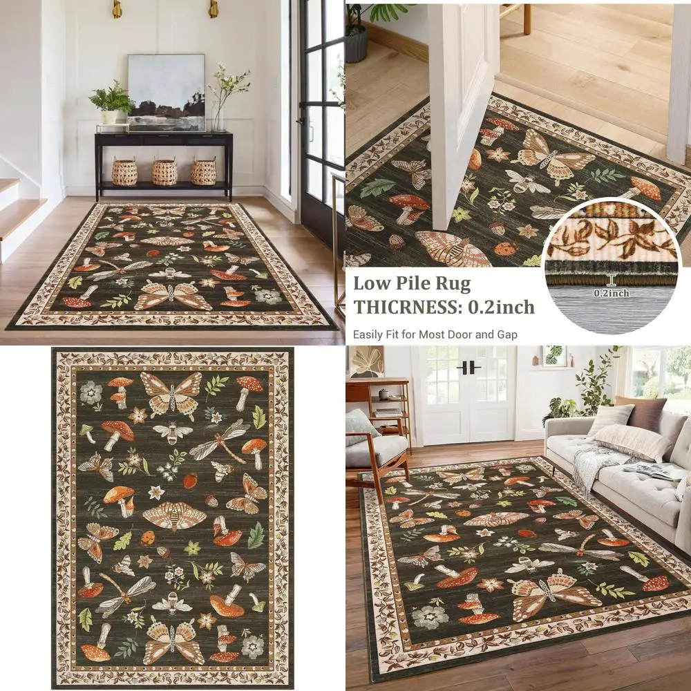 

Brown 5x7 Insect Print Non-Slip Living Room Rug with Rubber Backing