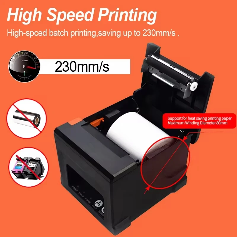 80mm Thermal Receipt Printer Multi-Functional Printers Machine Automatic Cutter Restaurant Kitchen POS WIFI Printer For Home