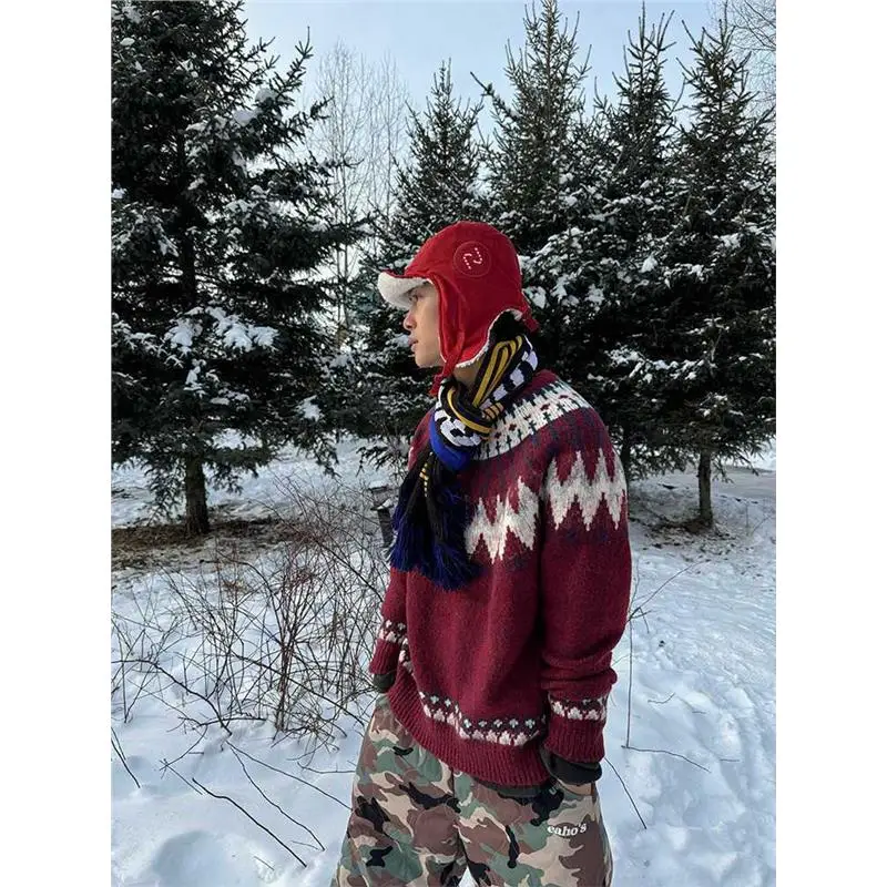 

Свободный повседневный свитер Cisas красного цвета с круглым вырезом для мужчин и женщин, удобный, уютный, осенне-зимний трикотаж