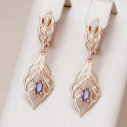 Kinel Shiny Purple Natural Zircon Long Drop Earrings Women Fashion 585 Rose Gold Color High Quality Daily Fine Vintage Jewelry