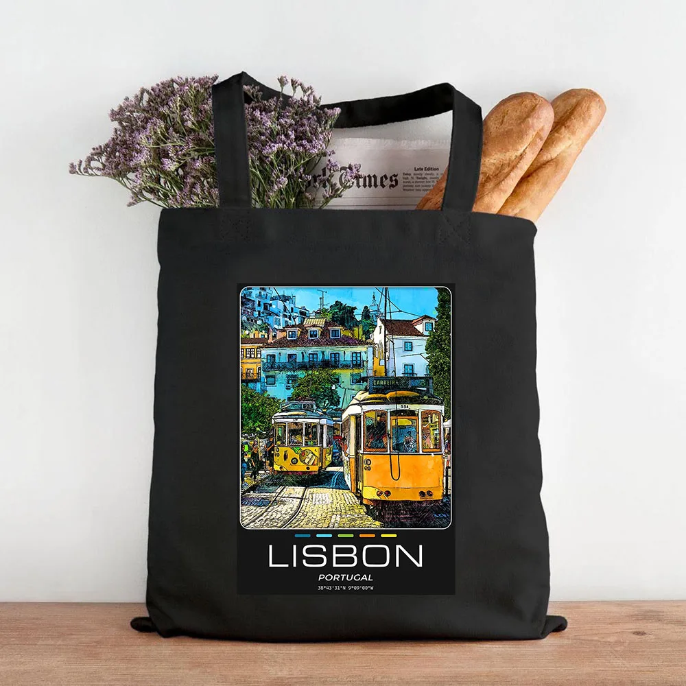 Amsterdam New York Paris Barcelona Lisbon Kyiv Cairo Istanbul Madrid Women Canvas Cotton Tote Bags Eco Shoulder Shopper Handbags