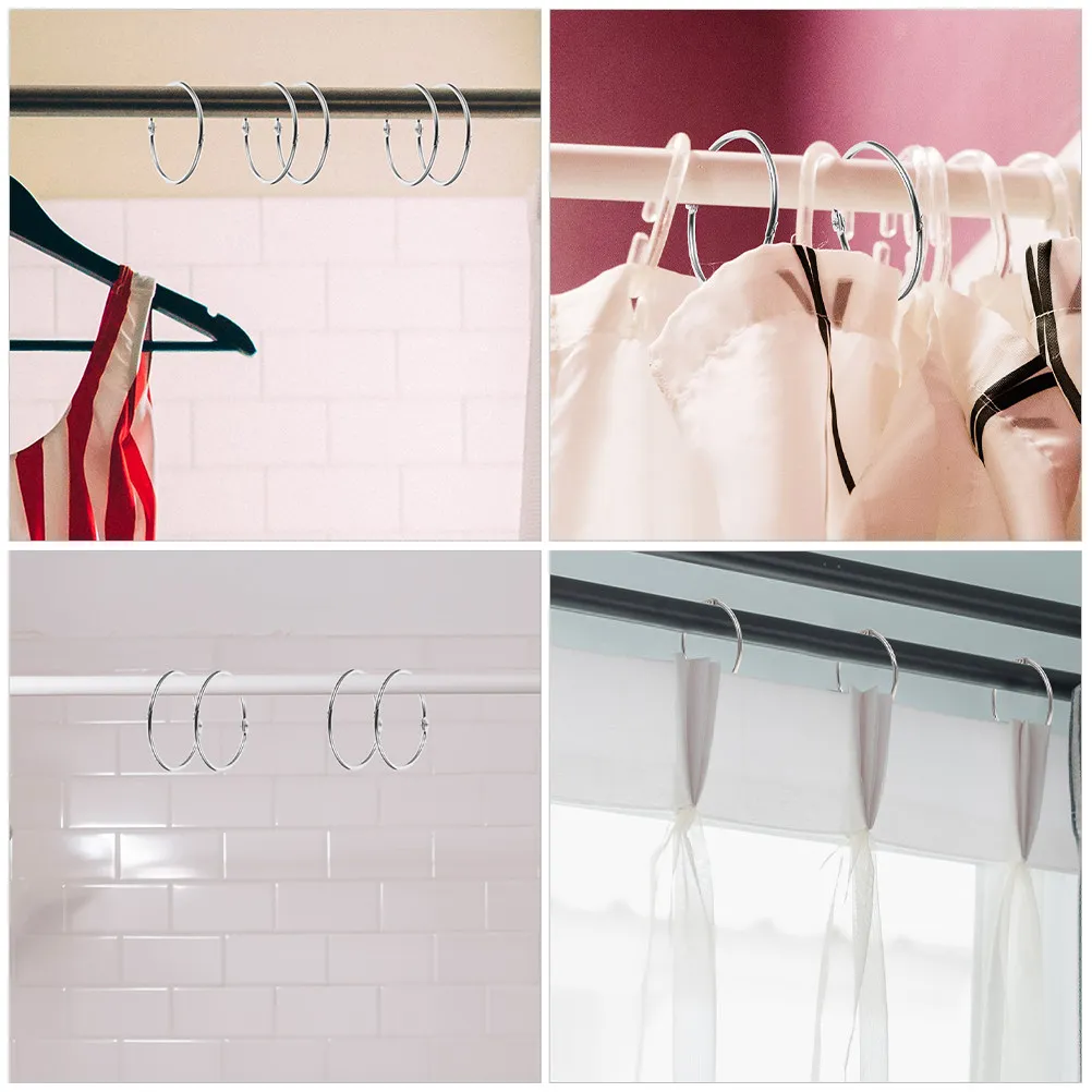 30pcs Shower Curtain Hooks Metal Rings Easy Installation Iron Suitable for Most Curtains Bathrooms Black Silver 51mm