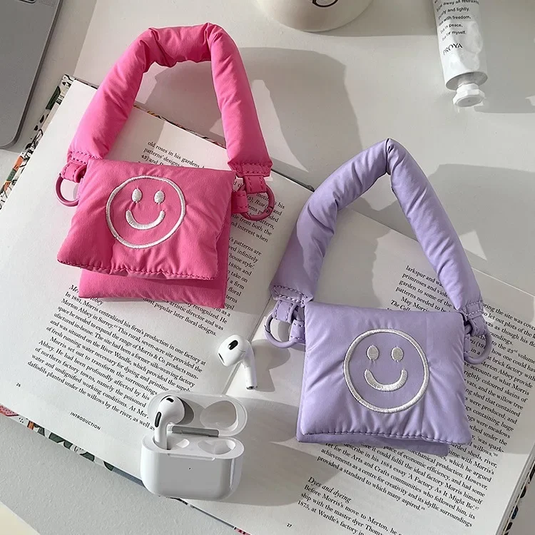 Korean version smiley cute mini earphone bag for Apple AirPods protective case Huawei 4e earphone case storage