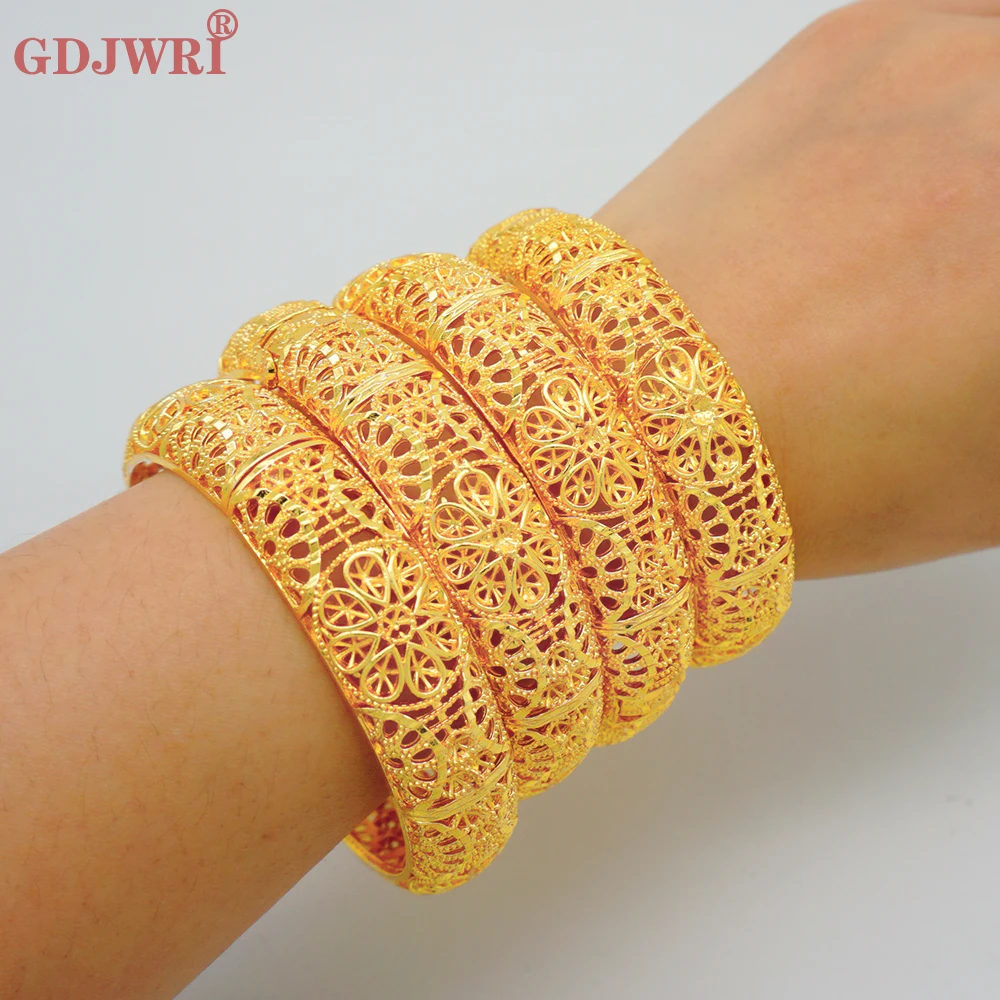 Indian Charm Bracelet & Bangles Dubai Gold Color For Women Flower Bangle African Ethiopian Hawaiian Jewelry Gift