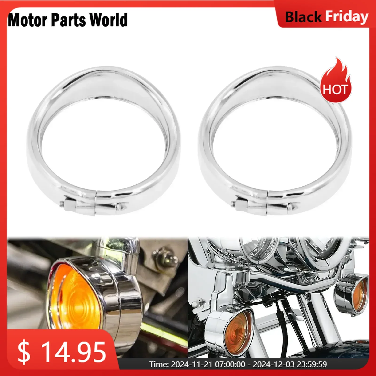 2PCS Chrome Motorcycle Visor Style Turn Signal Trim Ring For Harley Heritage Softail Touring Road King FLHR FLHRC FLSTC