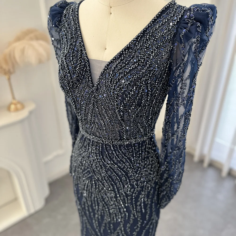 Sharon Said-Robe de soirée sirène bleu marine pour femme, robe de mariage, manches longues, vert émeraude, robe de soirée formelle arabe personnalisée, SS099