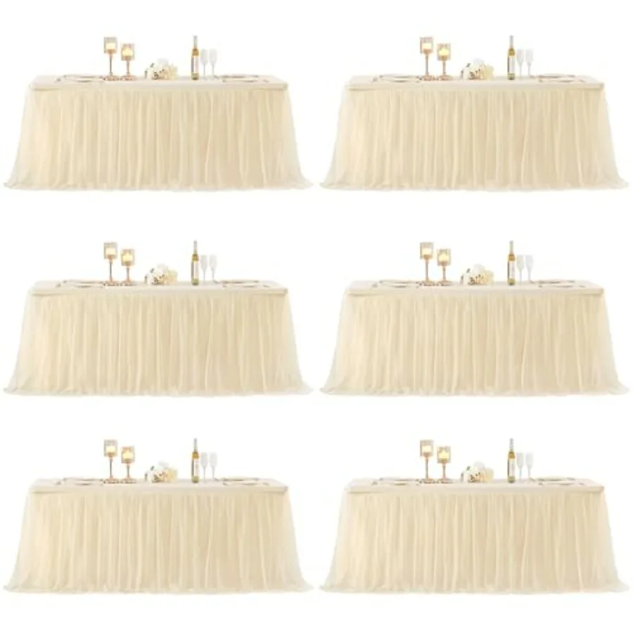 

Champagne Tulle Table Cloths for 6 Foot Rectangle Tables Fitted Elastic Stretch Ruffle Table Skirt Wedding Birthday Party Banqu