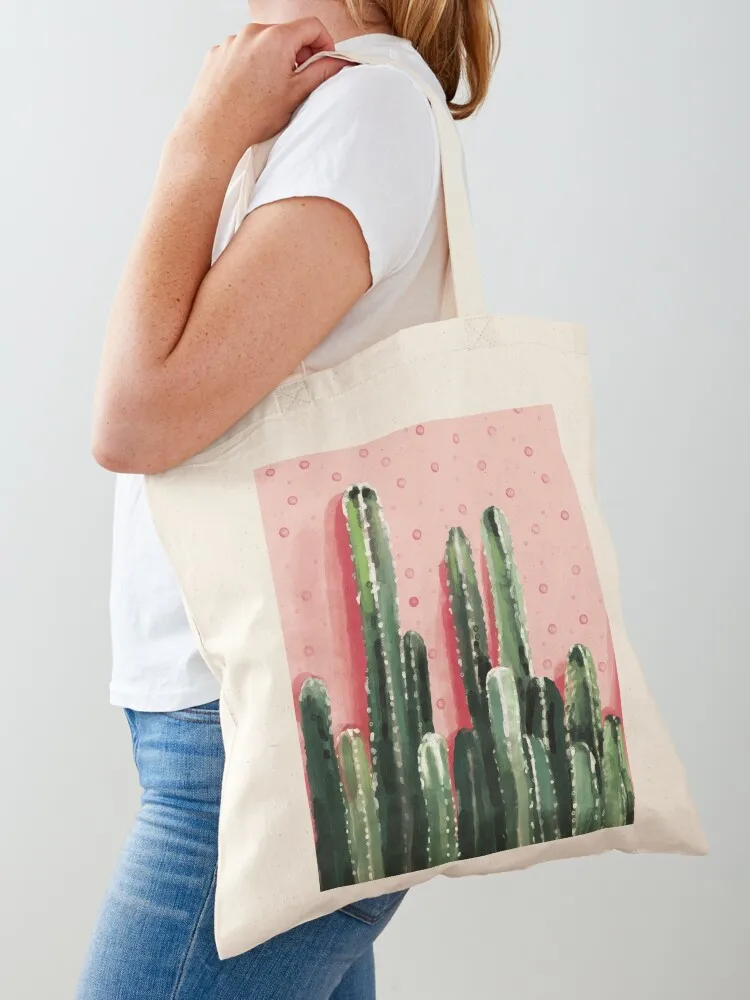 

Watercolor cactus pink background Tote Bag Women bags reusable shopping bags Shopper Women's beach bags