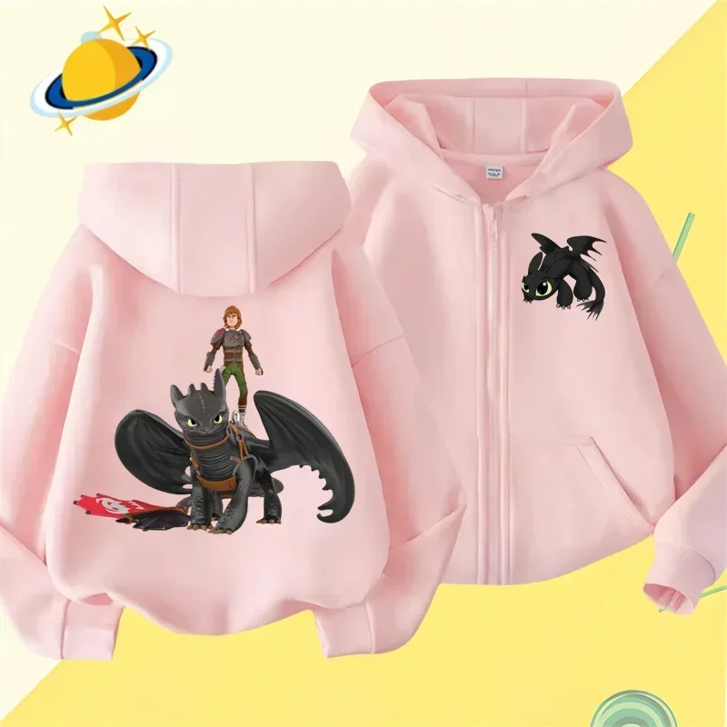 Dragon Master Children\'s zipper hoodie Tooth cartoon print autumn/Winter long-sleeved sweatshirt casual boys and girls clothing