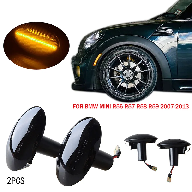 Fit For MINI Cooper Gen2 R55 R56 R57 R58 R59  Fender Side Marker Light Turn Signal Indicator Lamp Assembly 12V 18smd SmokeBlack