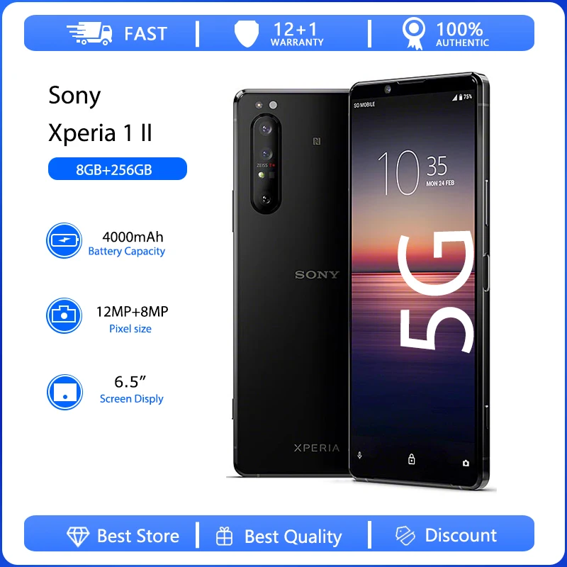 Sony Xperia 1 Ii 5G Origineel Ontgrendeld XQ-AT51 XQ-AT52 Octa-Core 6.5 "256Gb 8Gb Snapdragon Mobiele Telefoon 12mp Vingerafdruk Smartphone