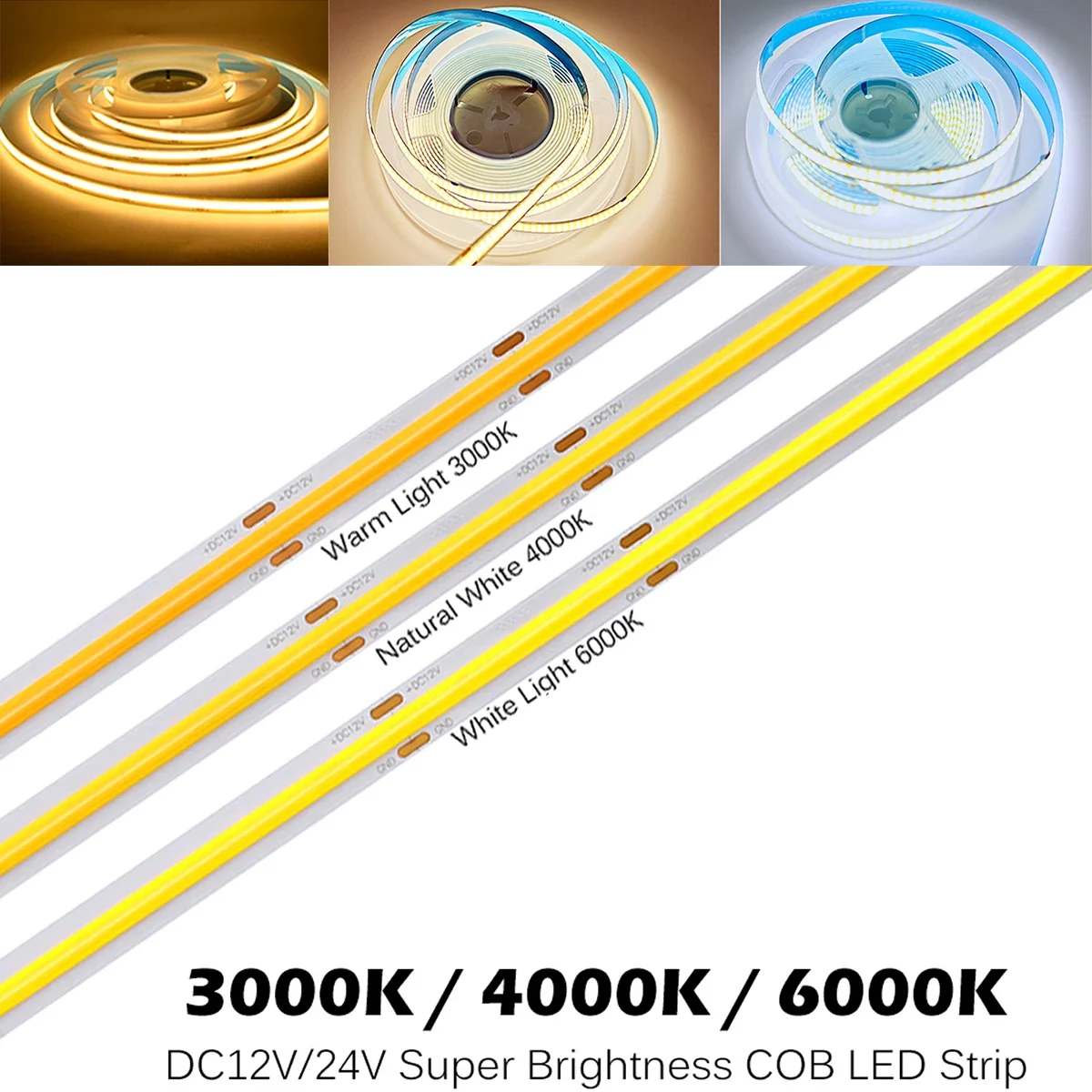 Imagem -02 - Kit de Tira Led Cob Tuya Wifi Fita de Alta Densidade Controle de Aplicativo Flexível para Google Alexa Branco 320led m dc 24v 3500k 6500k M20m