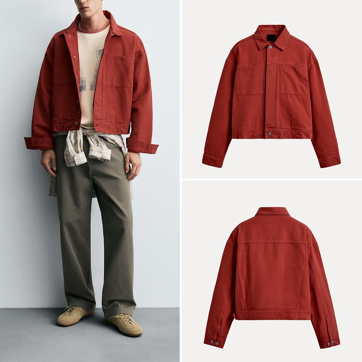 

Faionable ort Sle Men's Jaet Autumn 2025 ket Decorated Collar Flip Versatile Outerwear Stand Fit Other Material...