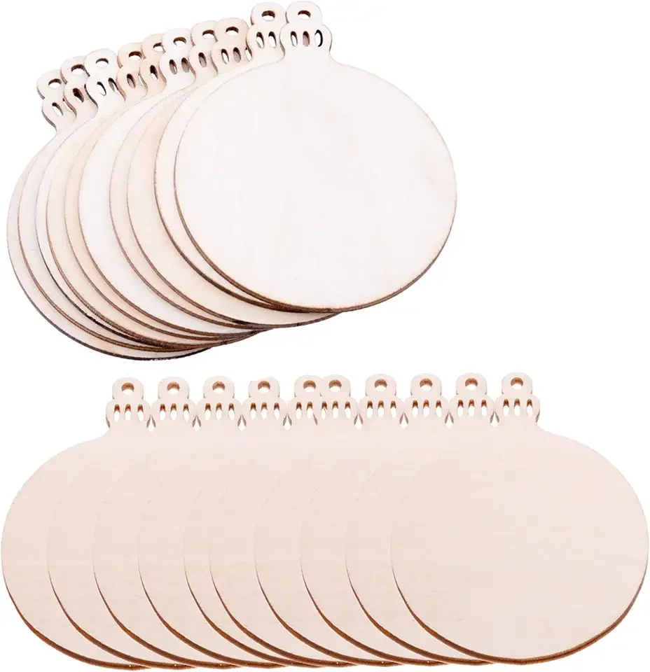 

50x christmas Baubles (8cm) Wooden Blanks Xmas Shapes Craft Hanging Decoration Gift Tags
