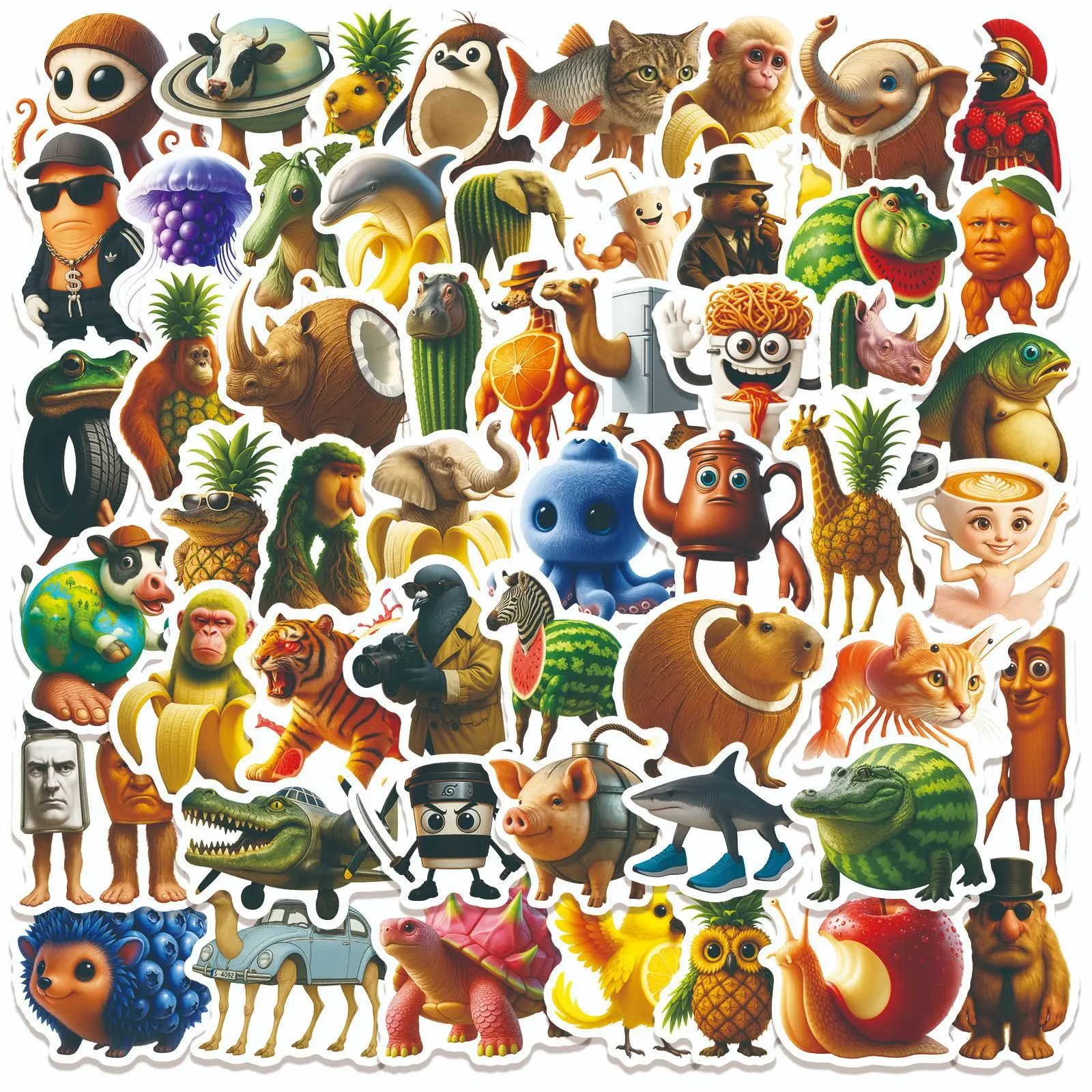 60Pcs Italian Brainrot Stickers Tung Tung Tung Sahur Decals Funny Animal Sticker Toys Waterproof DIY Laptop Phone Car