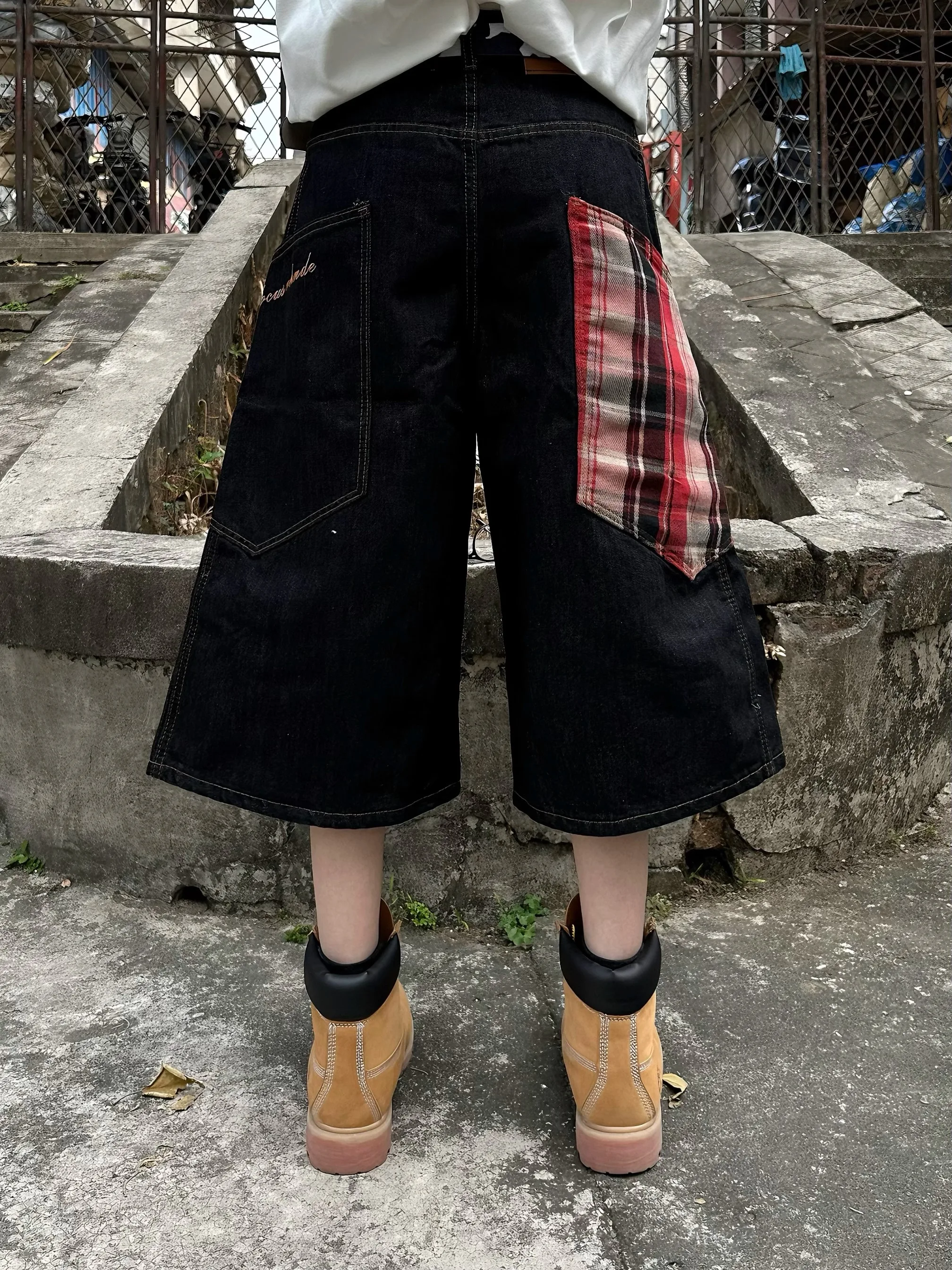 الأمريكية الرجعية منقوشة الربط الجينز الرجال فضفاض واسعة الساق ort السراويل شارع العليا الاتجاه الشباب لباس غير رسمي أربعة مواسم