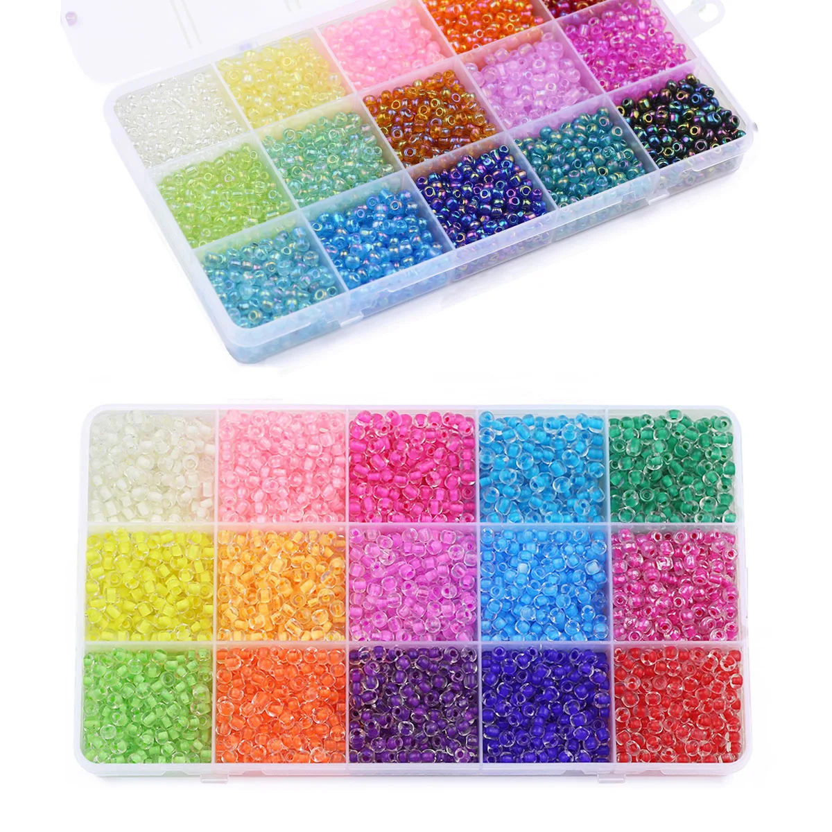 Multi Size 11/0 2 3 4mm Kit Transparent Glass Beads Seedbead 15 Colors Spacer Loose Rice Beads For Jewelry Making DIY Bracelet