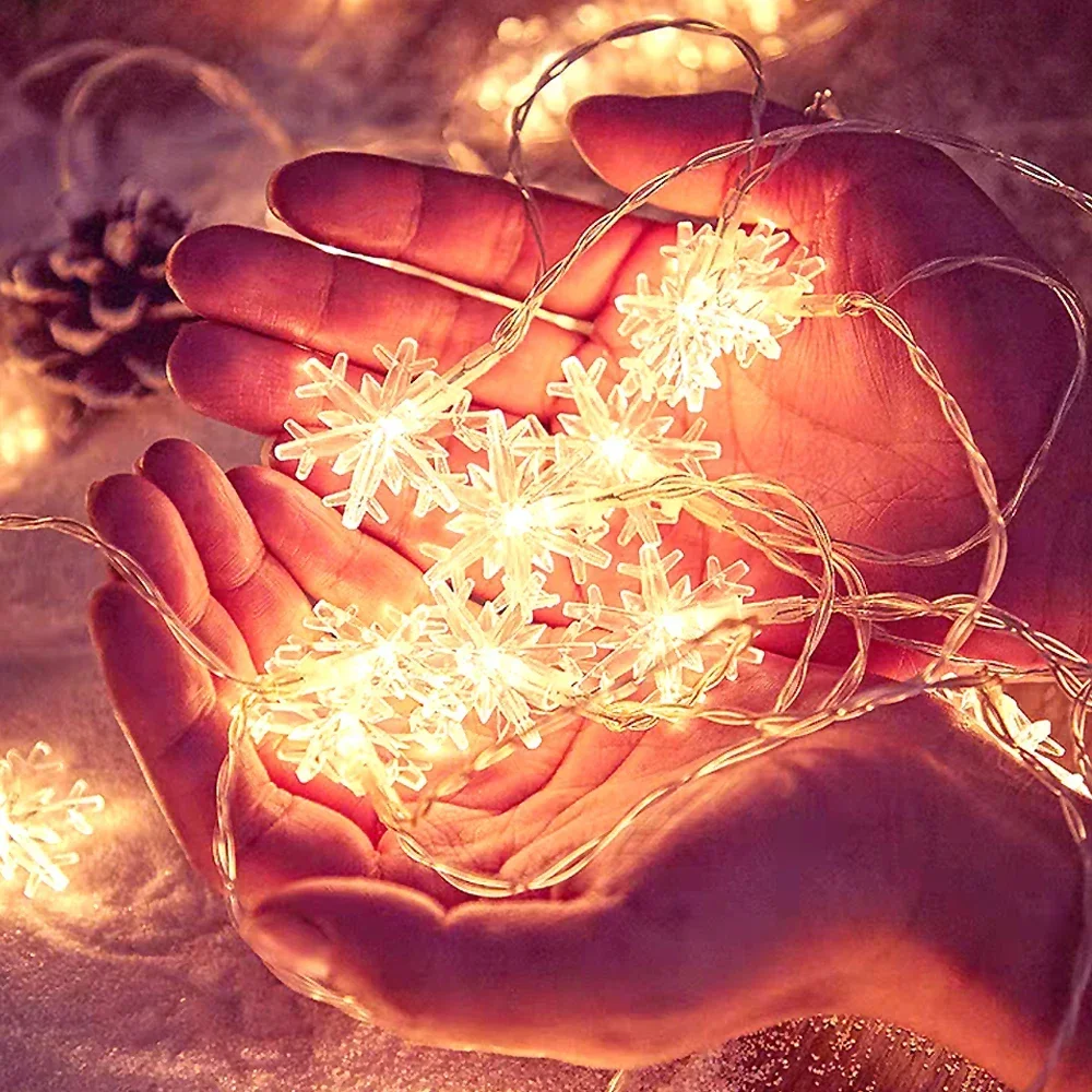 Christmas Snowflake Light String Colorful Warm Star Snow String Lights USB or Batteries Garden Patio Christmas Decoration Lamp