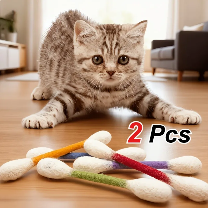 2 PCS Teasing Cat Sticks Toys, Chewing Grinding Ropes, Home Entertainment, Interactive Game Supplies Suitable for Entertaining