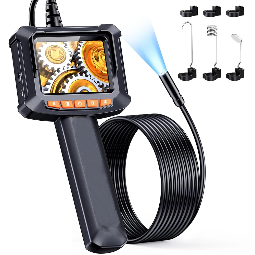 Endoscope Camera with Light 2.4" IPS 1080P HD Handheld Borescope Inspection Camera 8mm Pipe Sewer Camera for Automotive Sewer